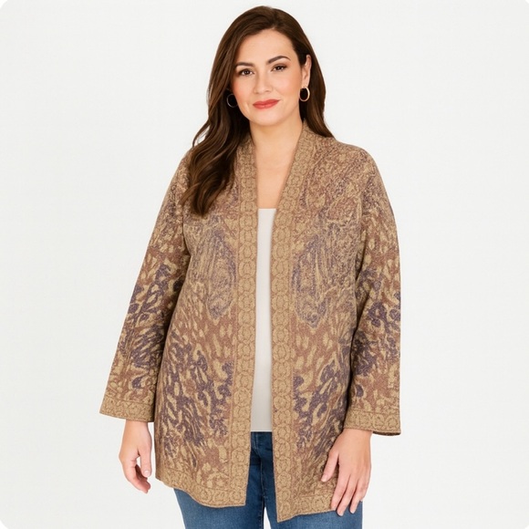 Draper’s & Damon’s Metallic Leopard Print Open Cardigan Boho Cottagecore XL - Picture 1 of 9
